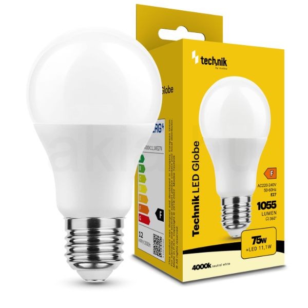 Technik LED Izzó Globe A60 11,1W E27 360° 4000K (1055 lumen) ERP